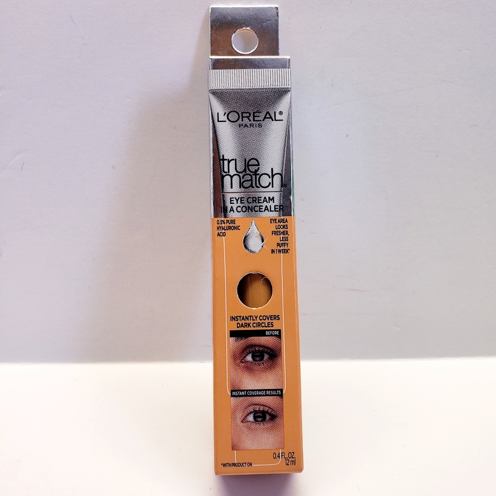 L'Oréal True Match Eye Cream Concealer, 0.5% Hyaluronic Acid, Medium W5-6,0.4 oz
